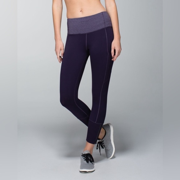 Lululemon Rebel Runner Crop Black Grape Wee Stripe Heathered - Size 4 - Picture 3 of 15